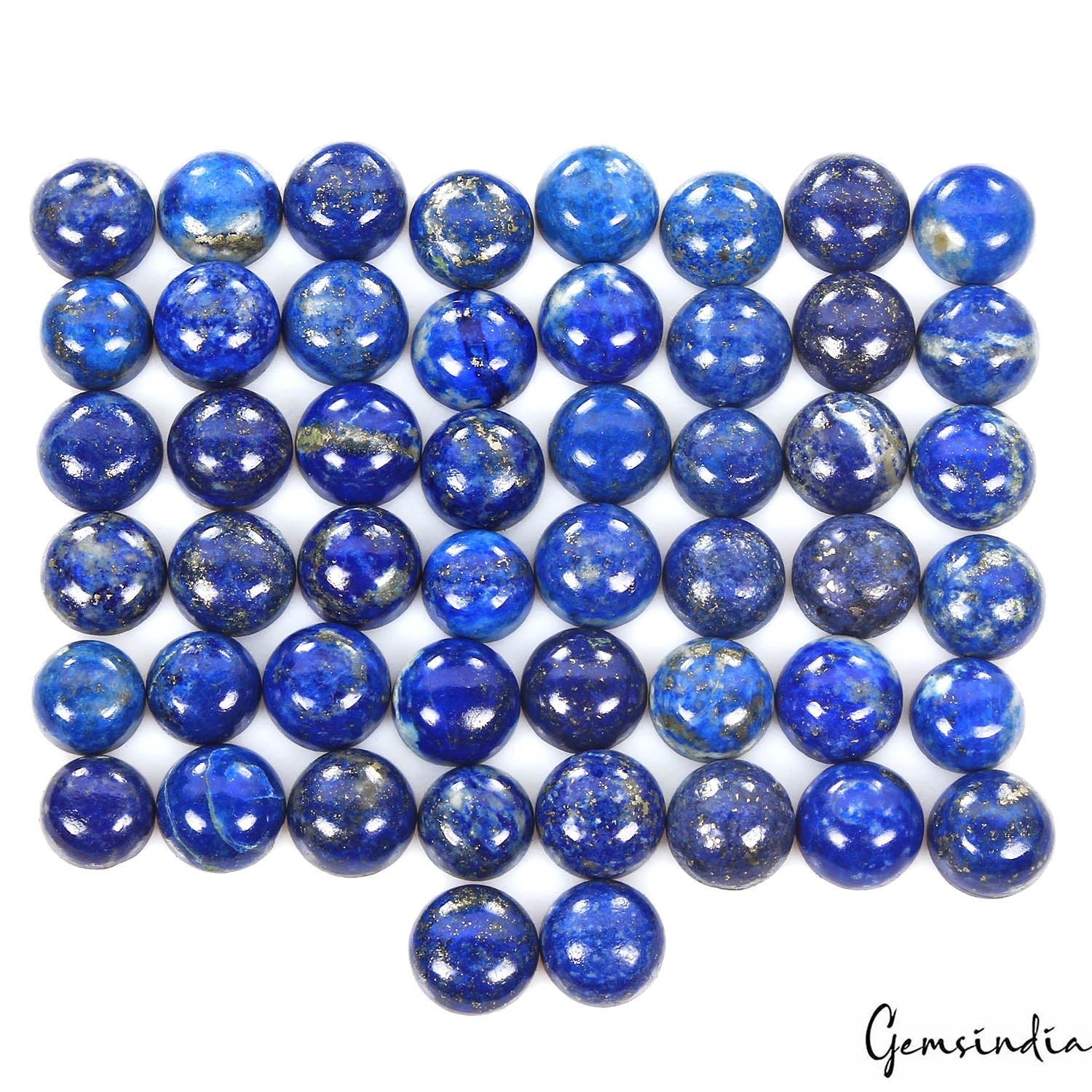 200 Cts/50 Pcs Natural Blue Gold Pyrite Lapis Lazuli Round Cab Gems For Jewelry