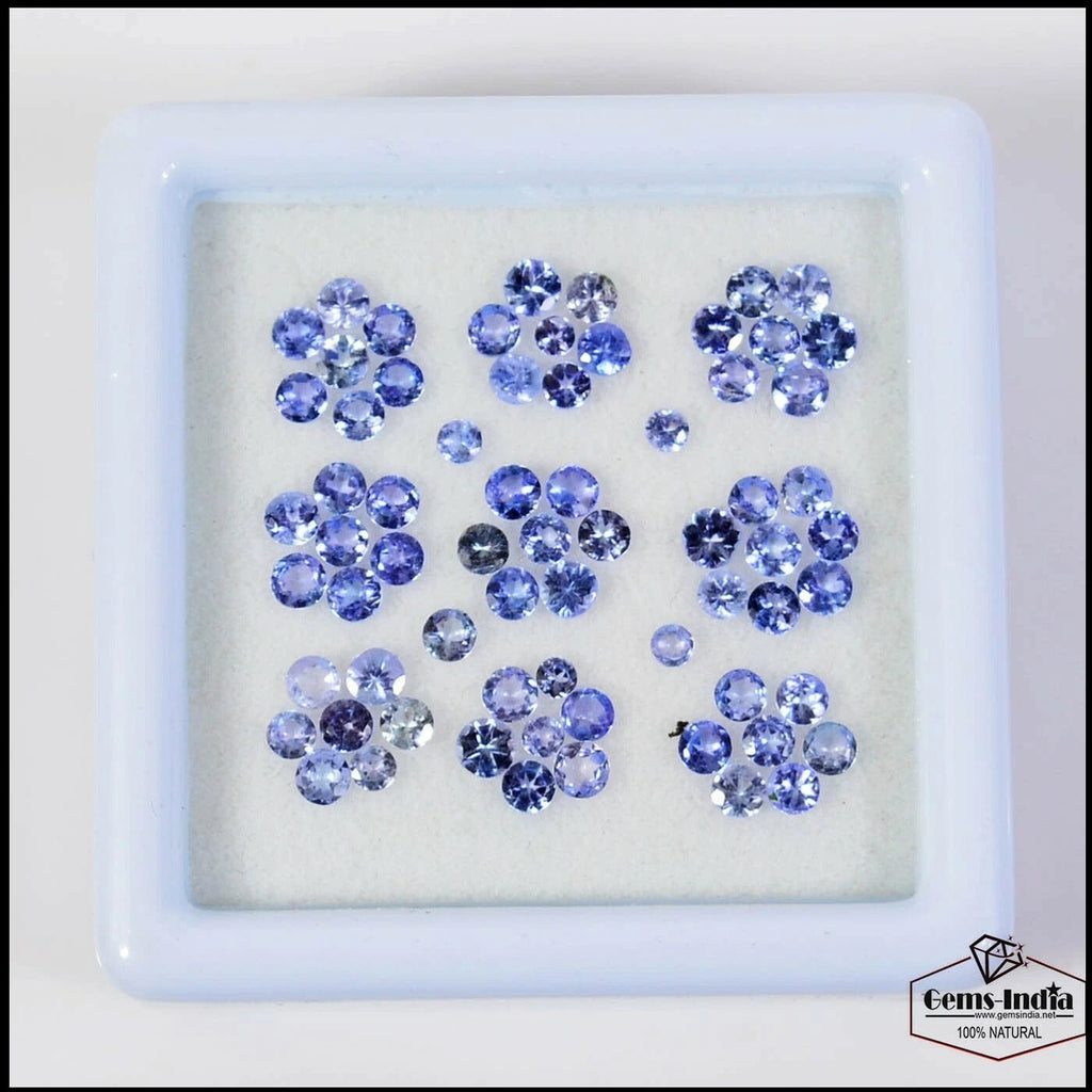 77Pcs Natural Tanzanite Sparkling Blue 2.5mm Round Cut Loose Gemstones Untreated