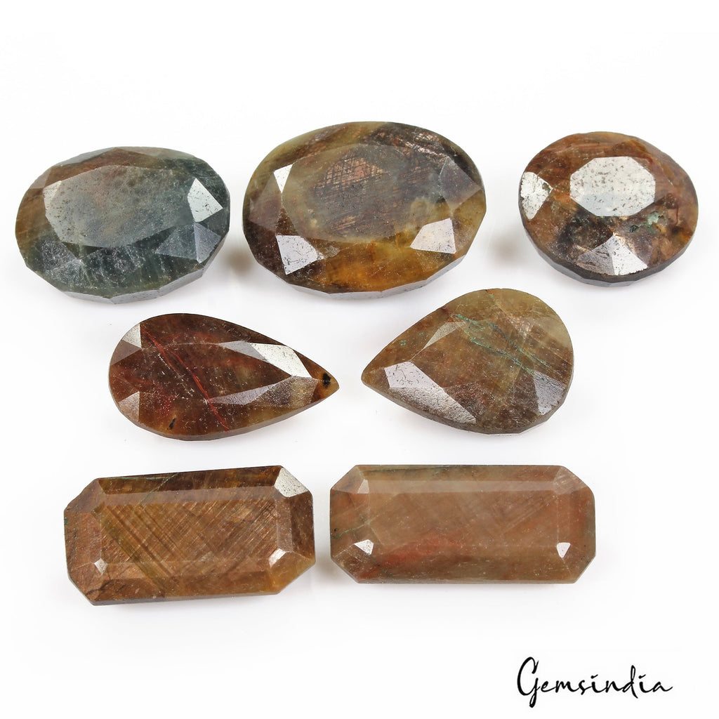650 Cts/7 Pcs Natural Untreated Brown Sapphire Mix Faceted Cut Loose Gems Lot