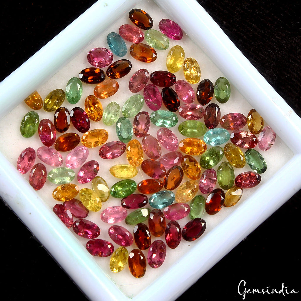 Certified Oval Cut 5x3mm Natural Unheated Multicolor Tourmaline Loose Gems 20 Ct