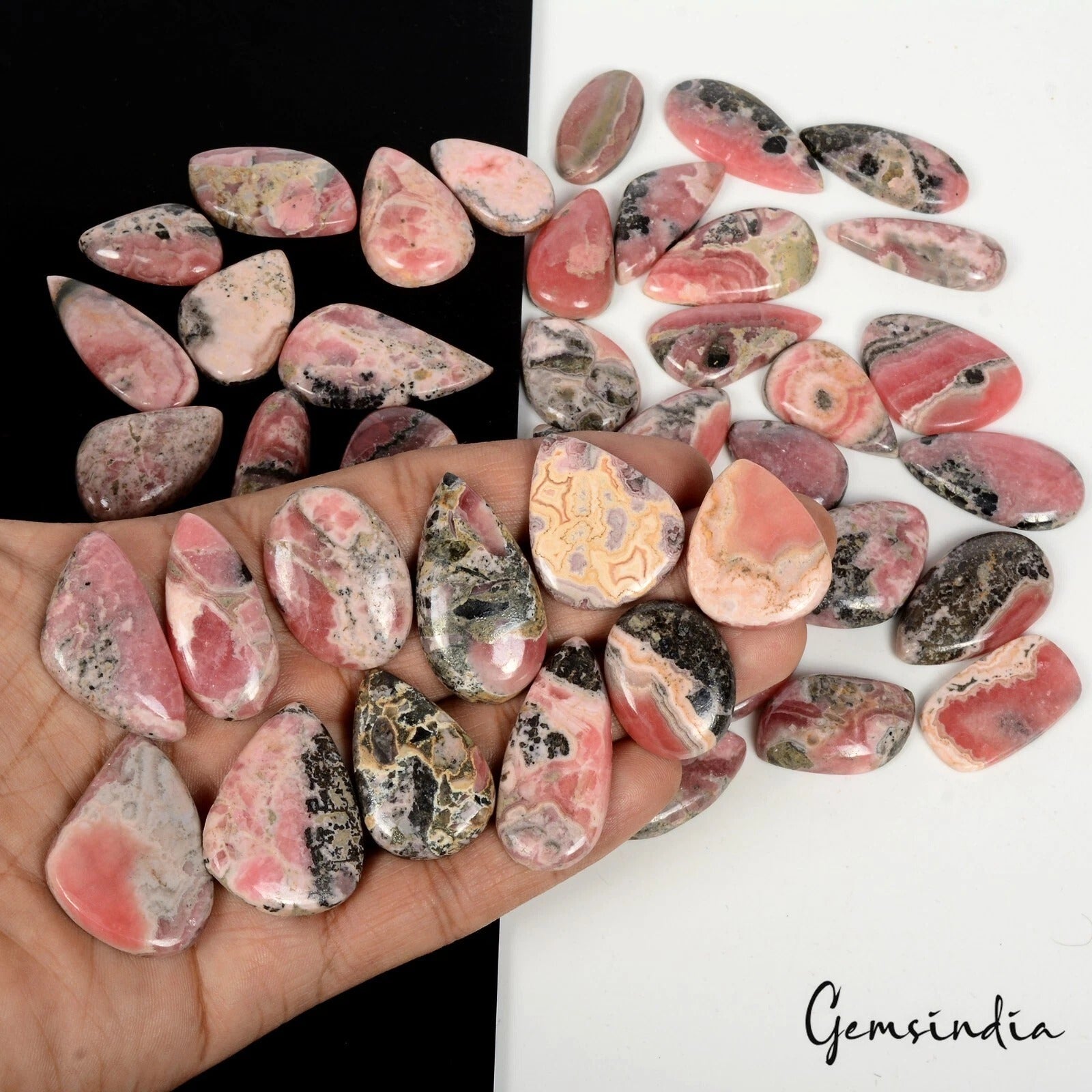 Lot 47 Pcs Natural Argentina Rhodochrosite High Grade 23-37mm Cabochon Gemstones