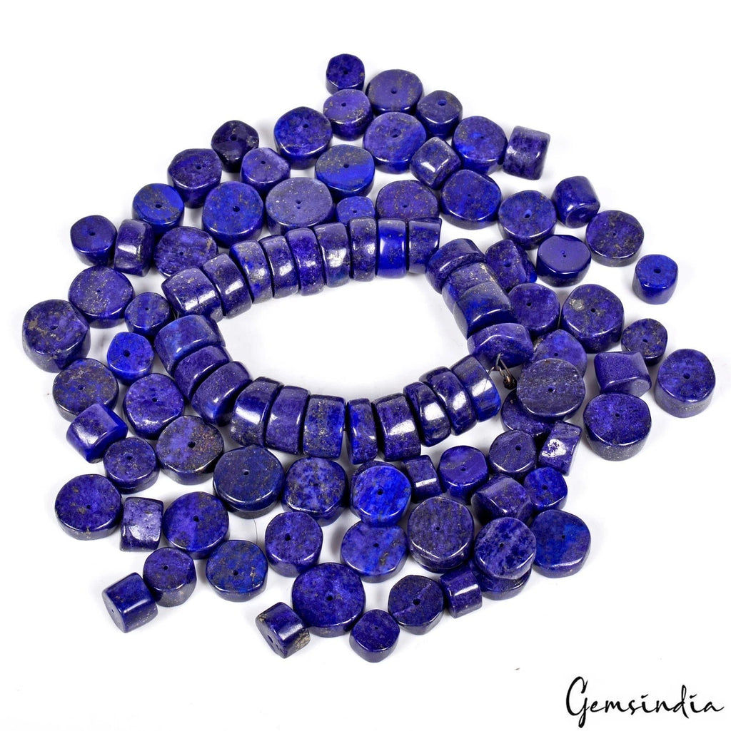 760 Cts/99 Pcs Natural Blue Lapis Lazuli Gems Tyre Shape Loose Drill Beads Lot