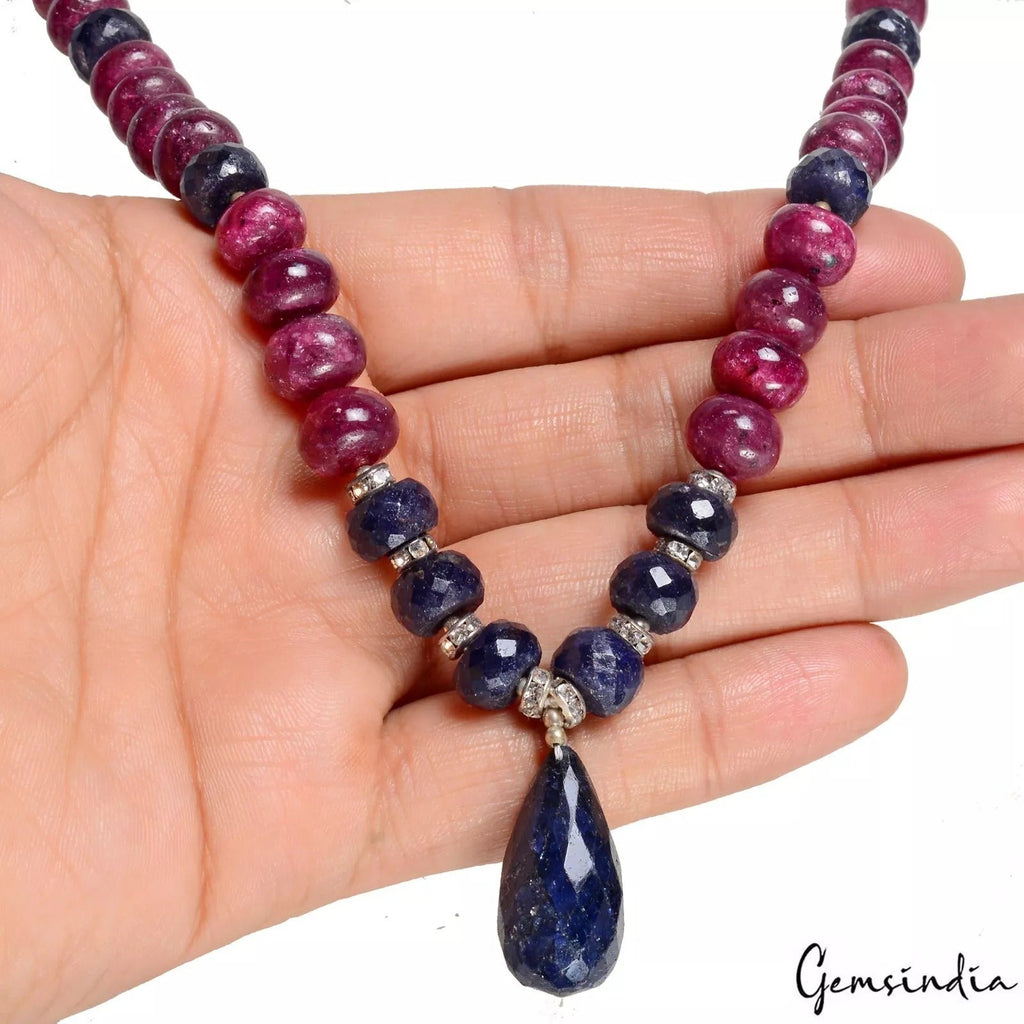 20" Beautiful Natural Ruby Sapphire Gemstone Handmade Necklace for Women 380 Ct