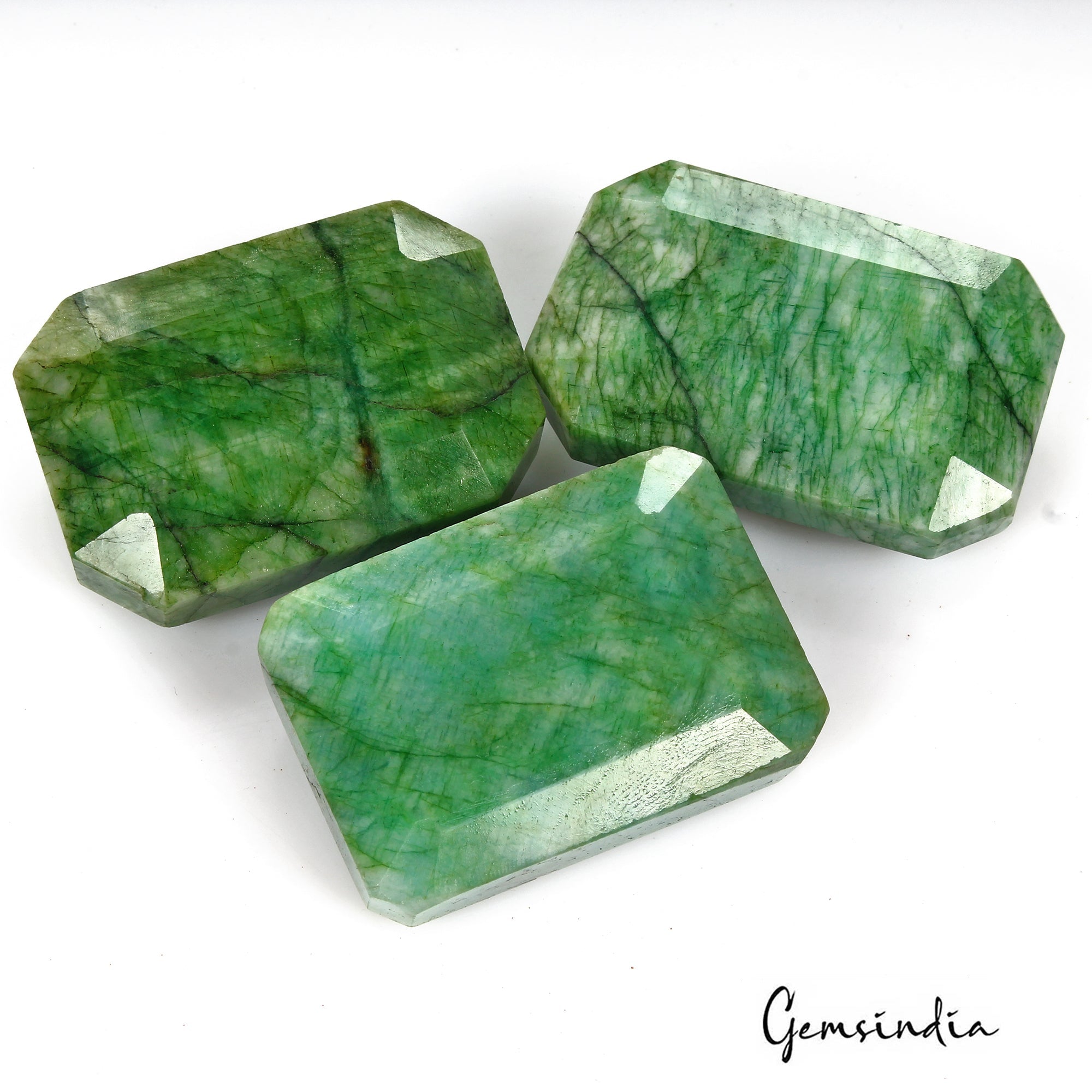 970 Cts/3 Pcs Natural Brazilian Green Emerald Octagon Cut Wholesale Gems Lot