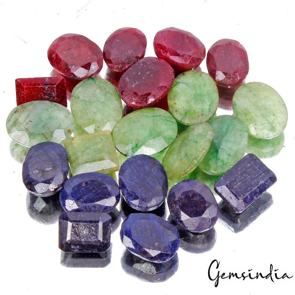 310 Cts/21 Pcs Natural Ruby Emerald Sapphire Mix Cut Loose Jewelry Gemstones