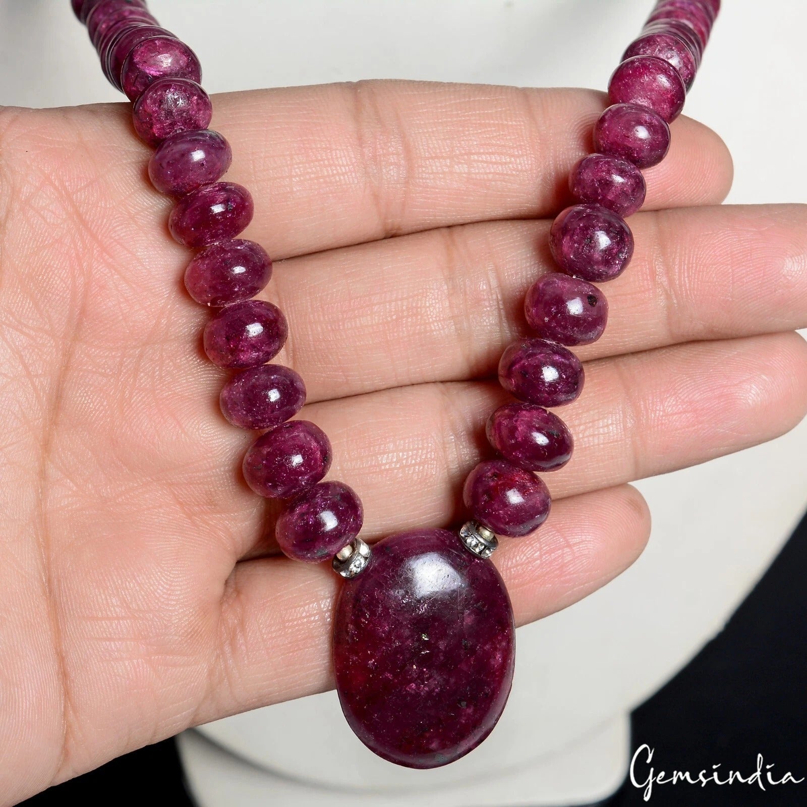 Ruby Necklace, Dark Red — 7mm to 11mm, 560 Ct, Madagascar