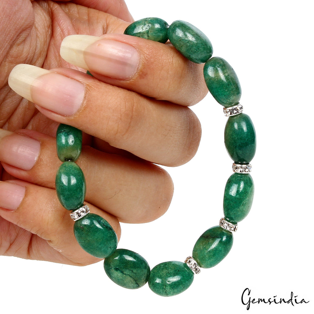 6.5" Natural Brazilian Emerald Oval Cab Handmade Stretchable Bracelet for Women