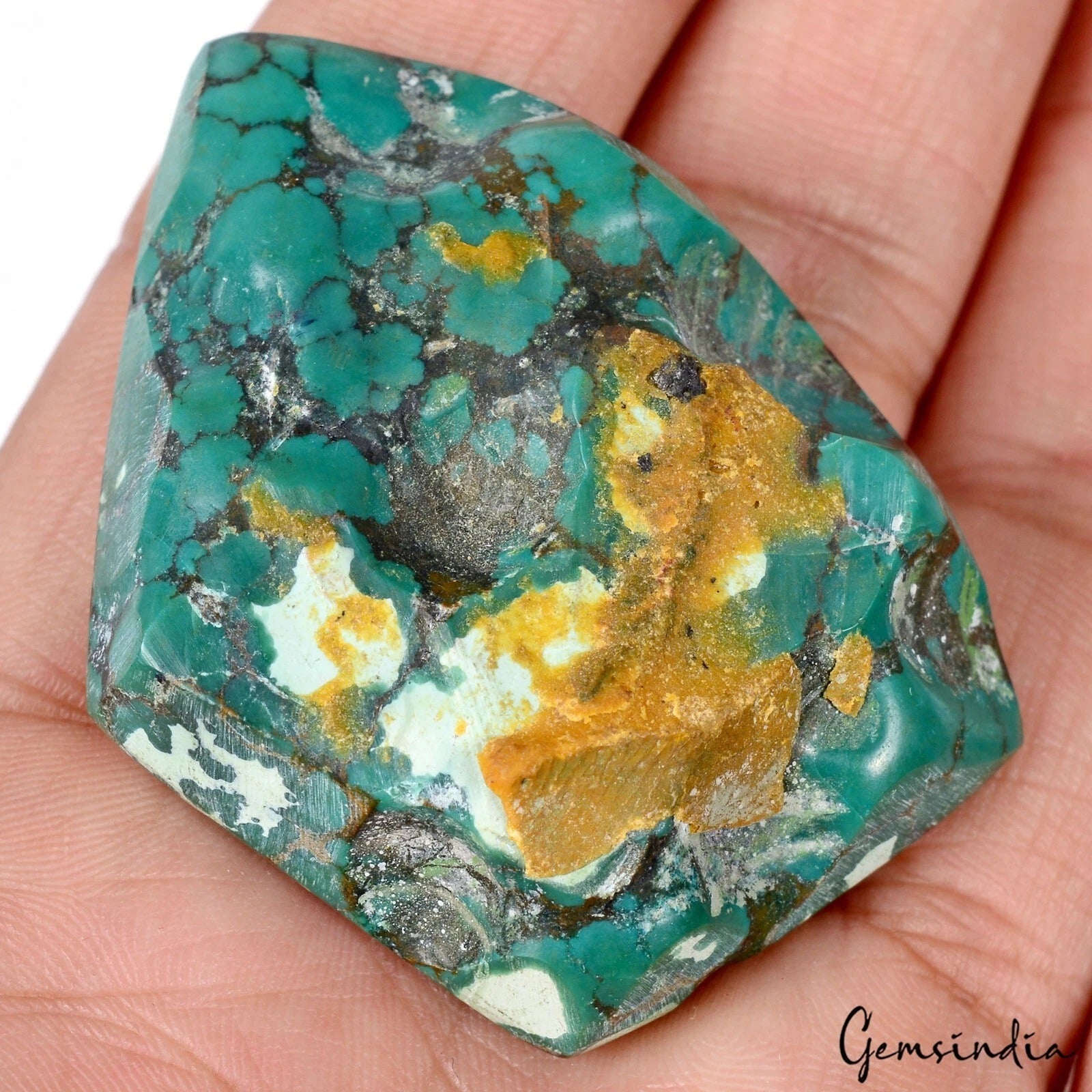 150 Cts Natural White Green Turquoise Designer Fancy Cab Loose Gem For Pendant