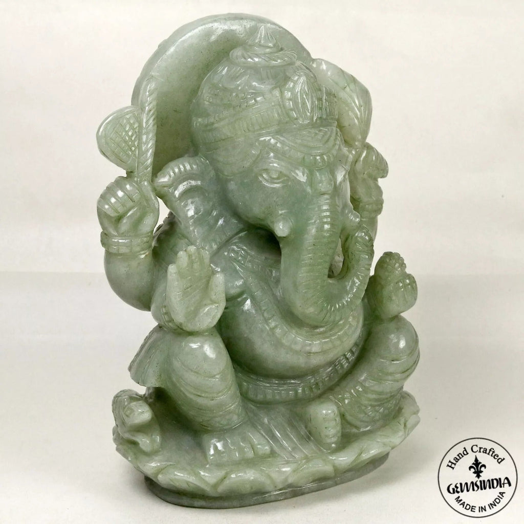8 Inch Statue Idol Ganesha Figurine Green Aventurine(Indian Jade) Stone Handmade