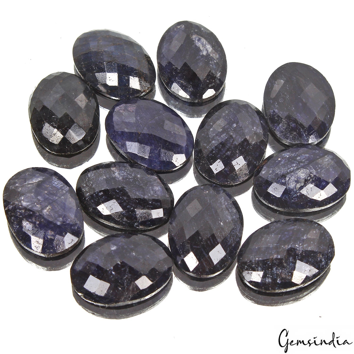 310 Ct/12Pcs Natural Dark Blue Sapphire Oval Checker Cut Calibrated 24x18mm Gems