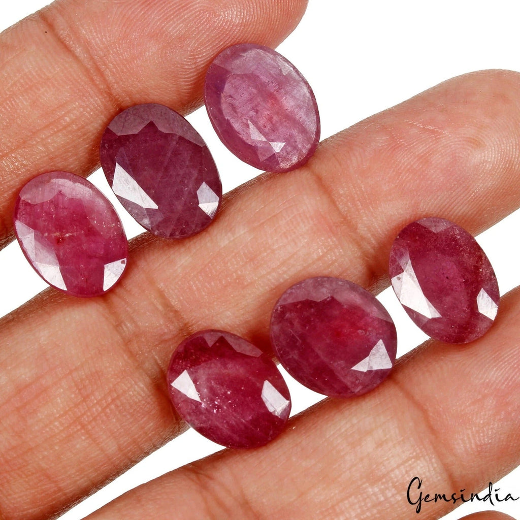 58 Cts/6 Pcs Natural Mozambique Red Ruby Oval Faceted Cut Gems Lot For Jewelry