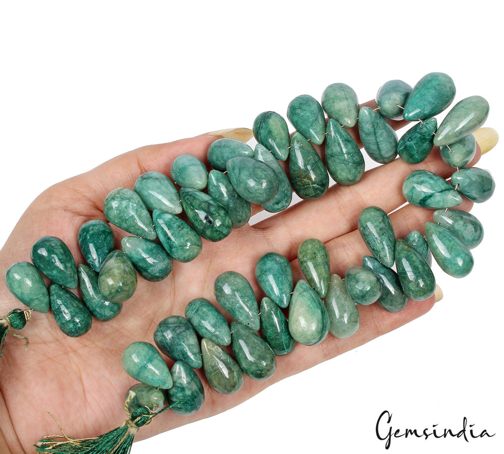 1000 Ct Green Emerald Pear Beads/Briolette Natural Loose Gemstone Making Jewelry