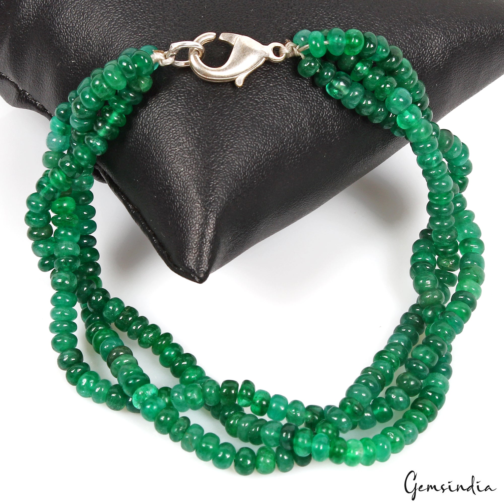 7.5 In Natural Zambian Emerald Twisted Bracelet Cabochon Beads Silver Clasp