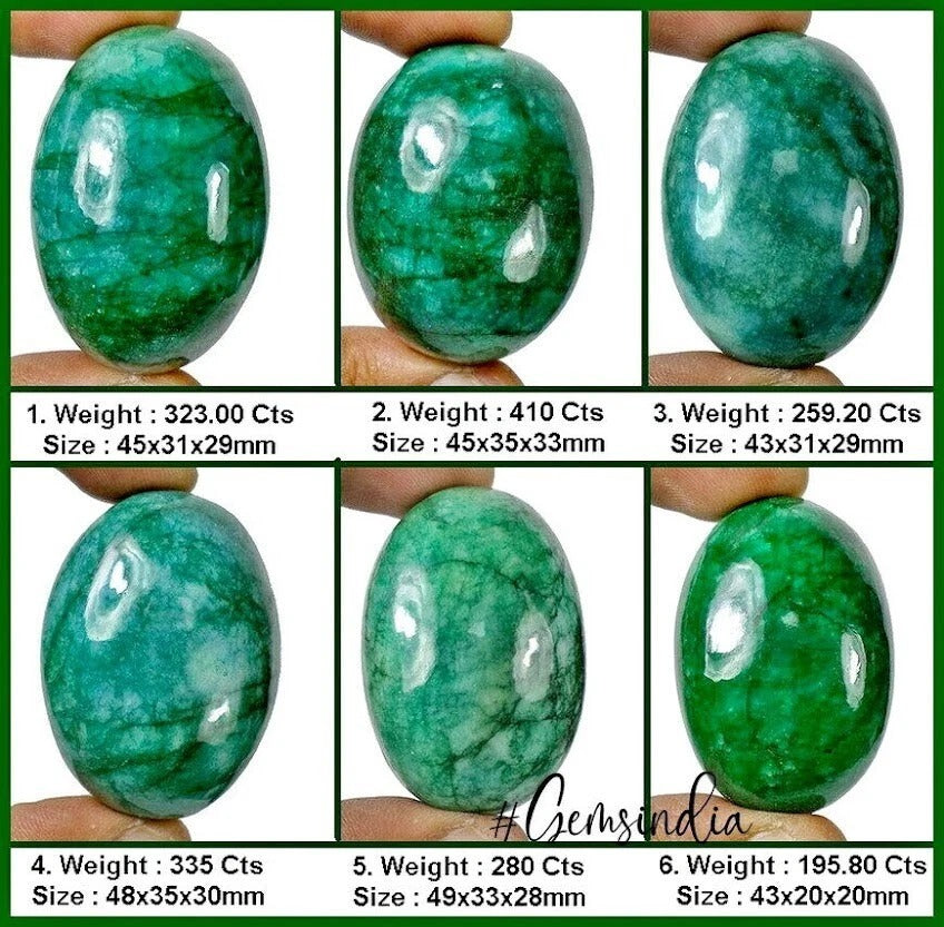 1800 Ct 6 Pc Natural Emerald Brazilian Oval Cabochon Earth Mined Loose Gemstones