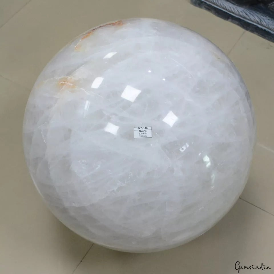220LBs Large Natural White Clear Quartz Huge Crystal Sphere Ball Healing~16 Inch
