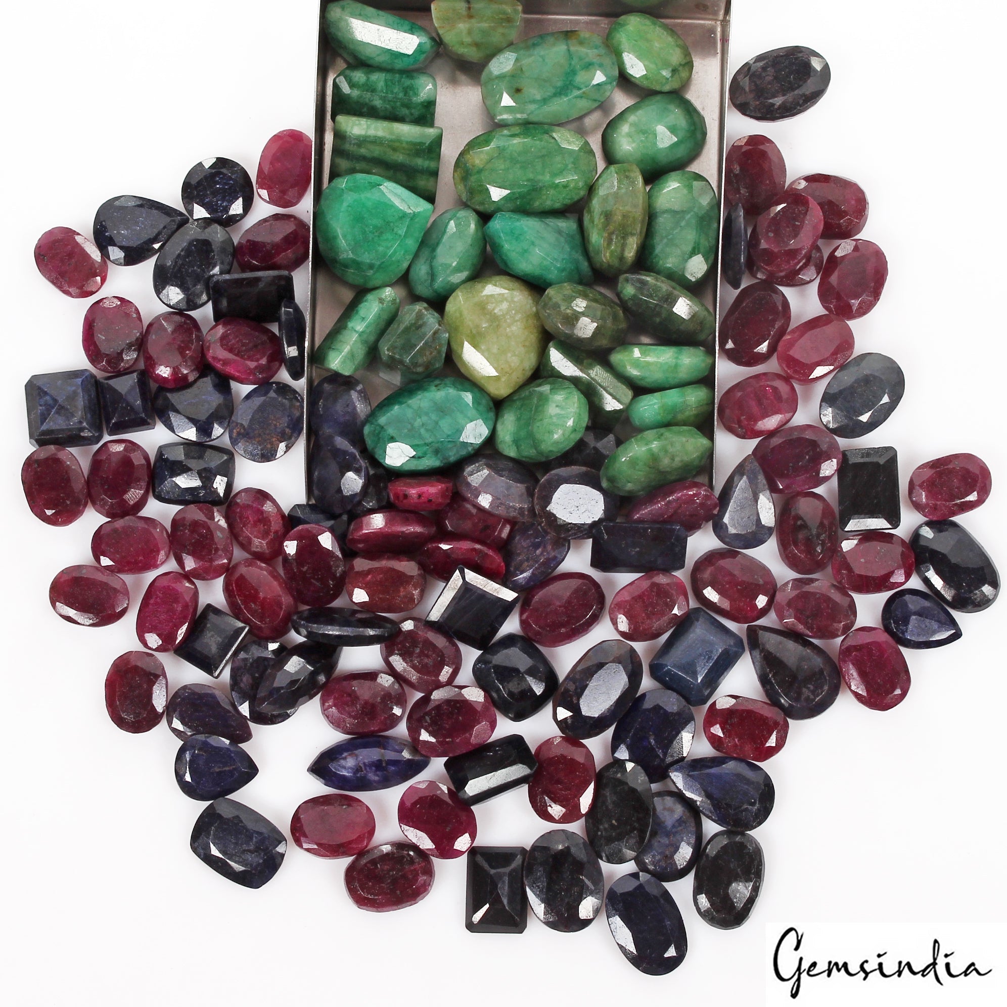 3050 Ct Natural Ruby Emerald Sapphire Mix Cut Loose Wholesale Gemstones~119 Pcs
