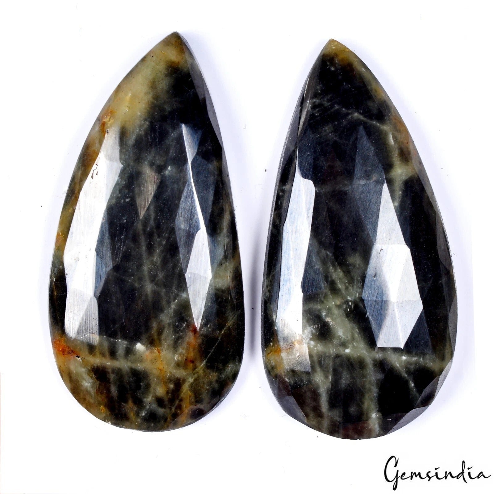 Certified 159.90 Cts Natural Untreated Black Sapphire Gem Pear Checker Cut Pair