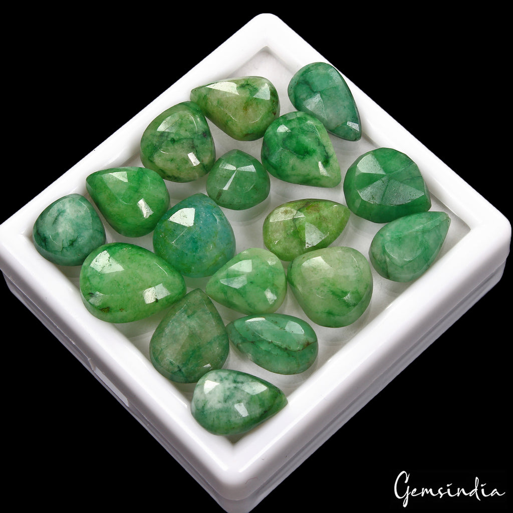 Emerald Lot, Loose Gemstone, Color Enhanced, Green — 17 Pieces, 11mm to 17mm, 129.50 Ct, Brazil
