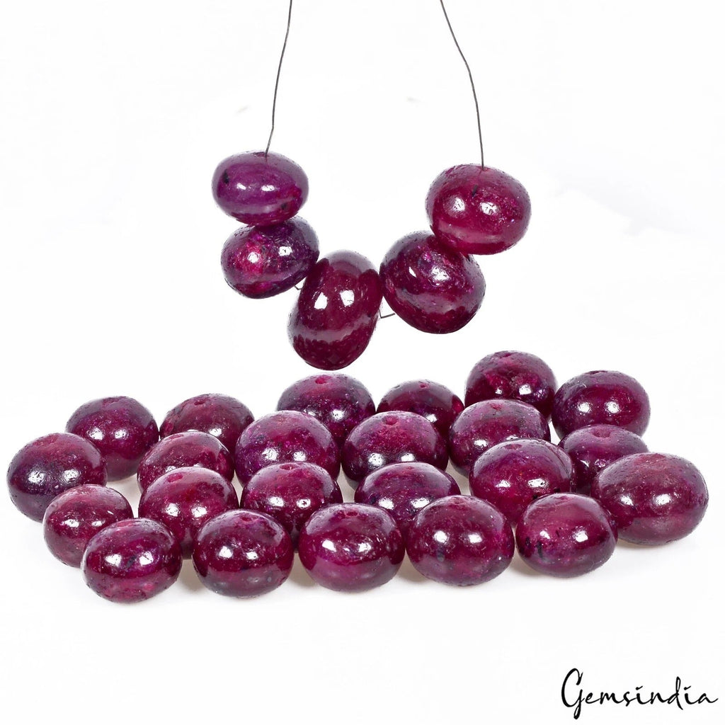 650 Ct/28 Pcs Natural Dark Red Ruby Round Cab Drill Beads Gems Lot For Jewelry