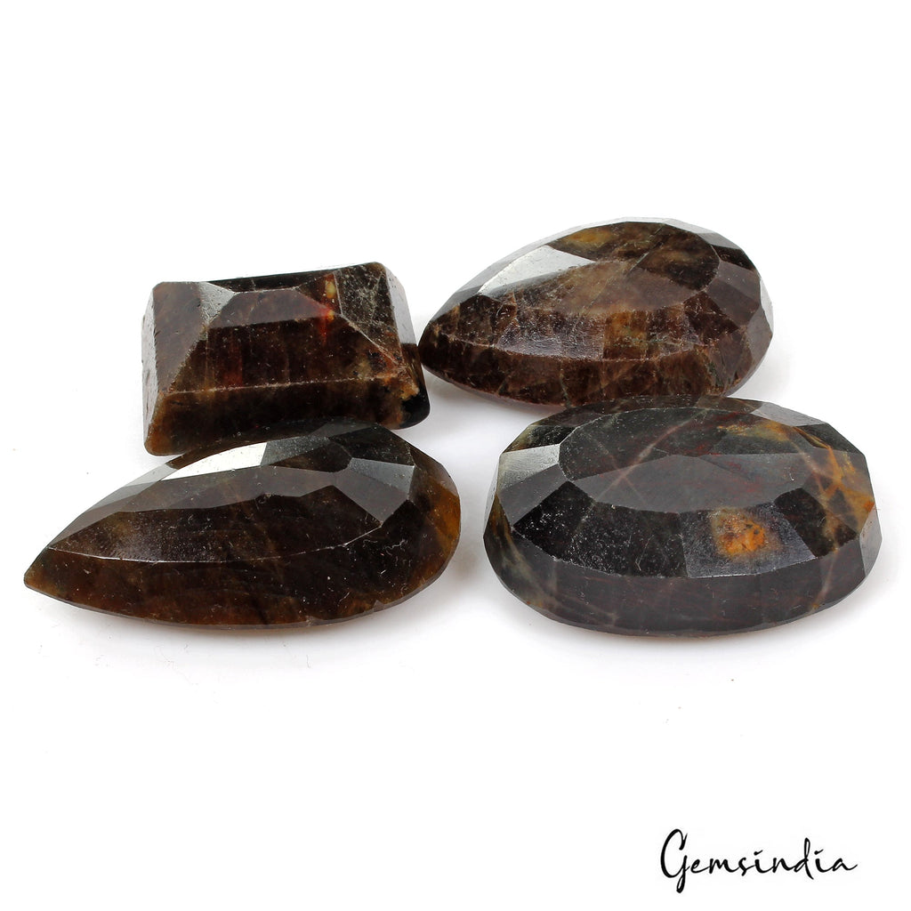 1020 Cts/4 Pcs Natural Untreated Black Sapphire Mix Faceted Loose Wholesale Gems