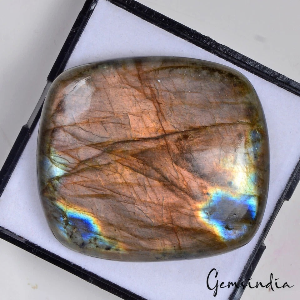 Certified 132.80 Cts Natural Untreated Peach Pink Shine Labradorite Cushion Gem