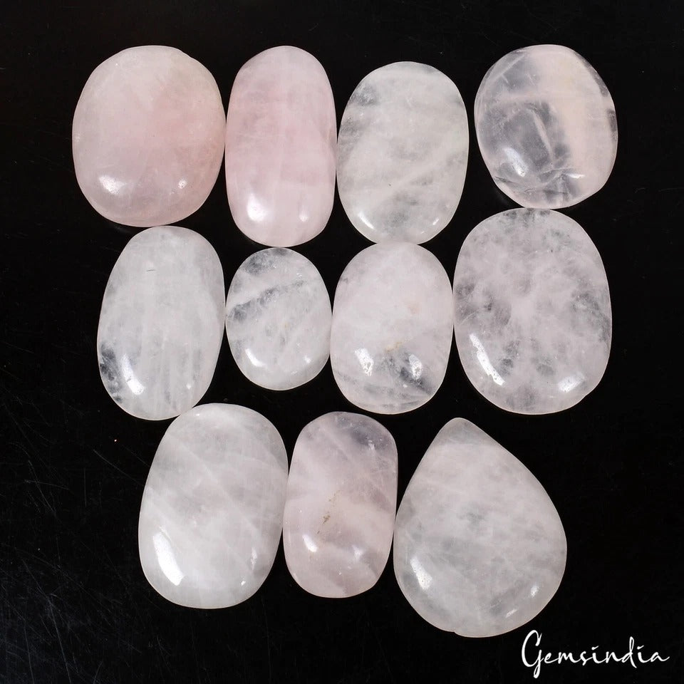 Rose Quartz Lot, Cabochon, Untreated, Pink — 11 Pieces, 26mm to 39mm, 840 Ct