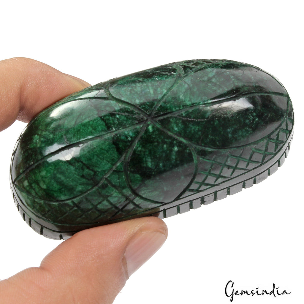 750 Ct Natural Dark Green Zambian Emerald Oval Cut Carving Earth Mined Gemstone