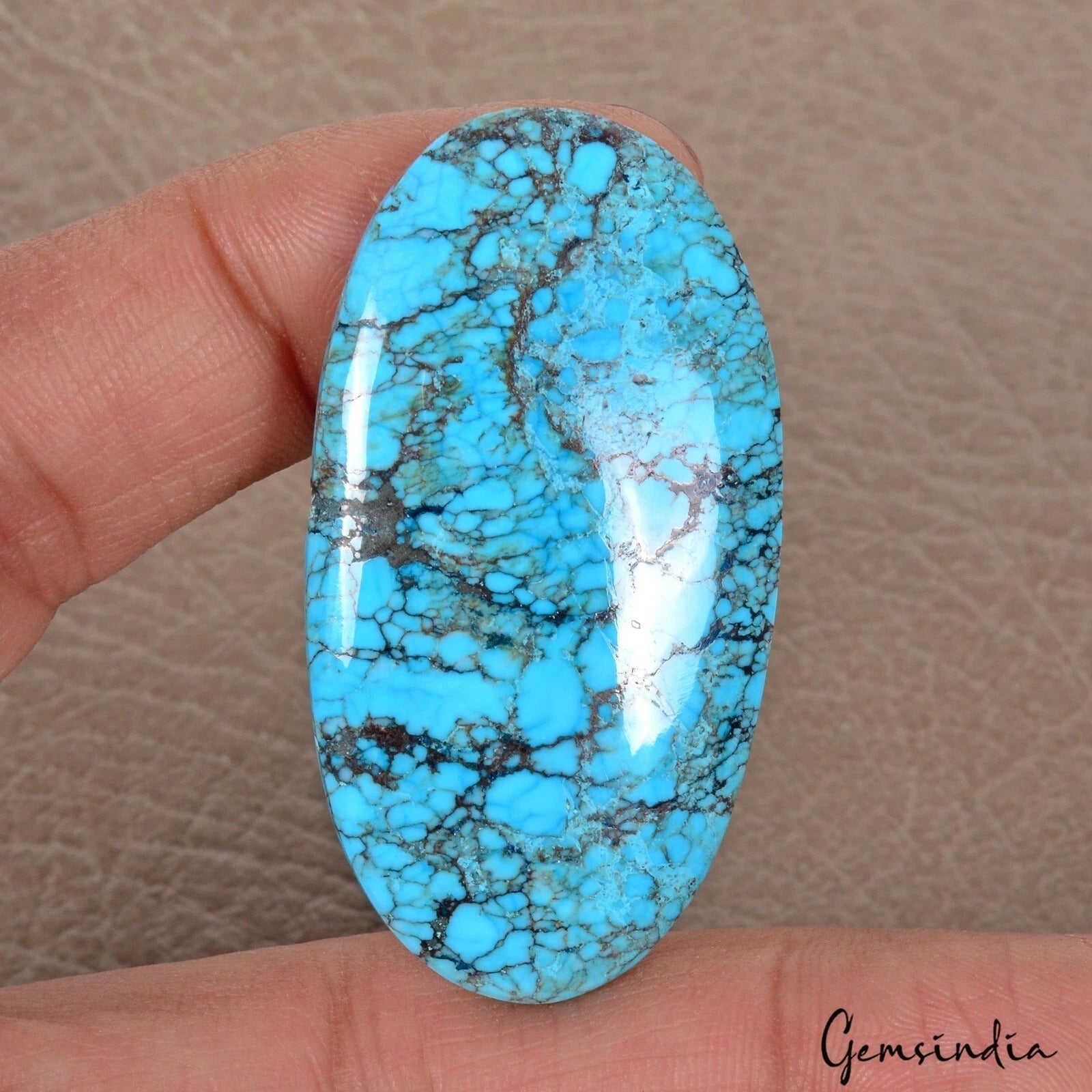 70 Ct Natural Blue Arizona USA Spiderweb Turquoise Oval Cab Gemstone For Pendant