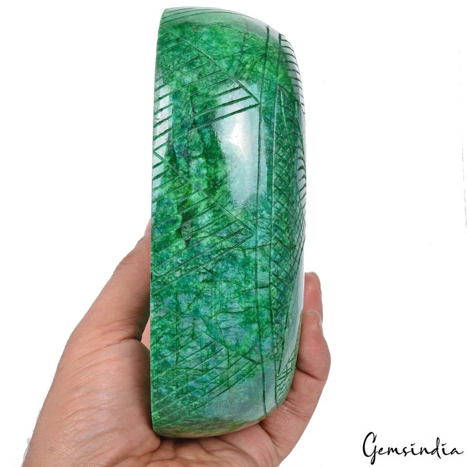 Certified 9200 Ct Natural Brazilian Emerald Amazing Carving Earth Mined Gemstone