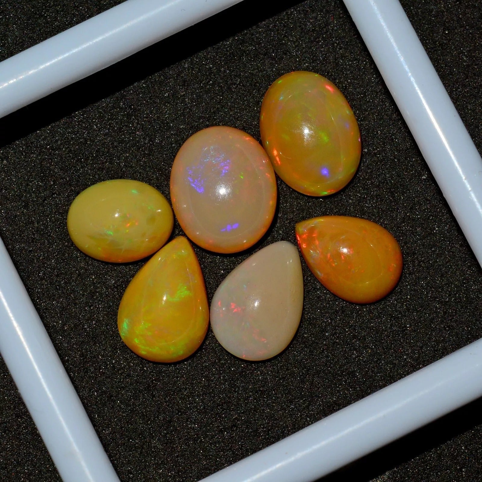 6 Pcs Natural Welo Fire Ethiopian Opal Mix Shape Cabochon Loose Gems For Jewelry