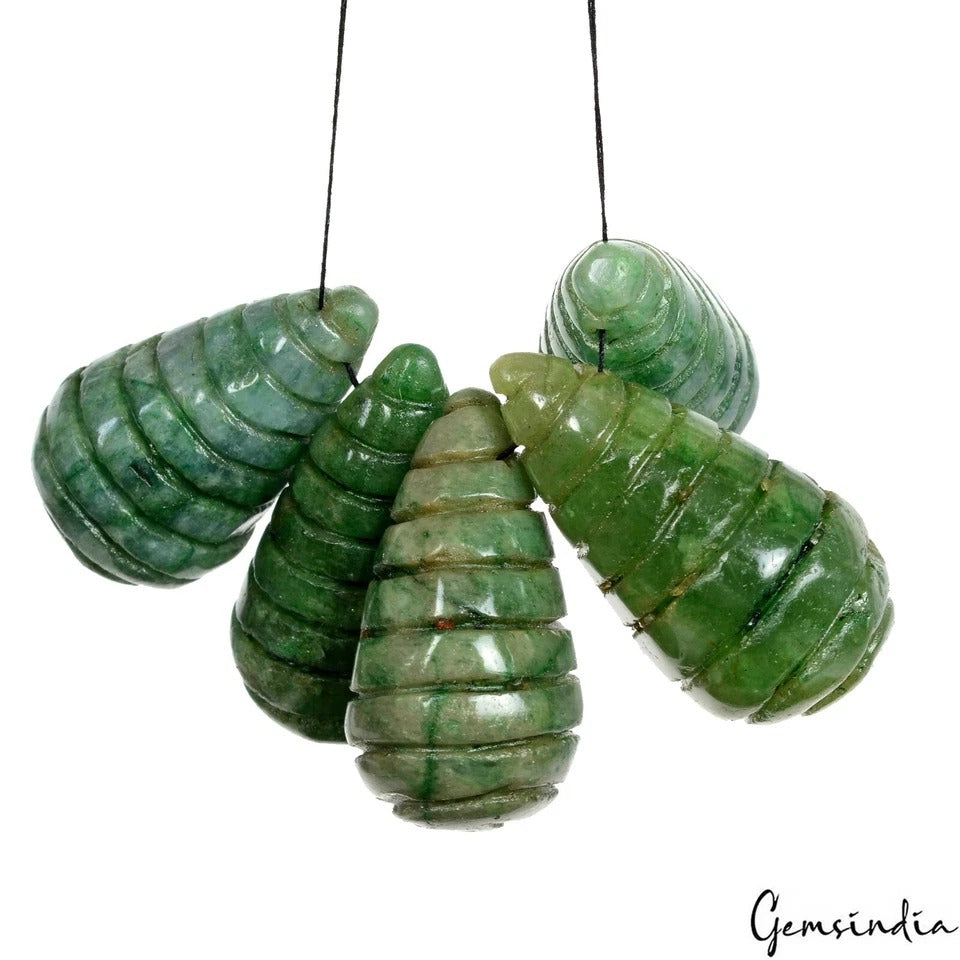 300 Cts Natural Green Emerald Carving Pear Drop Drilled jewelry Beads/Briolettes