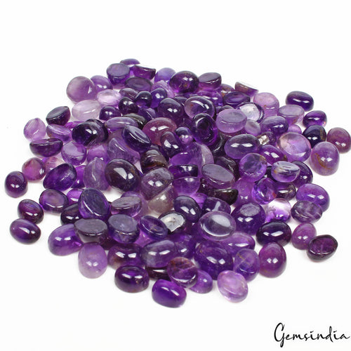 Amethyst Lot, Cabochon, Untreated, Purple — 144 Pieces, 7mm to 11mm, 290 Ct, Madagascar