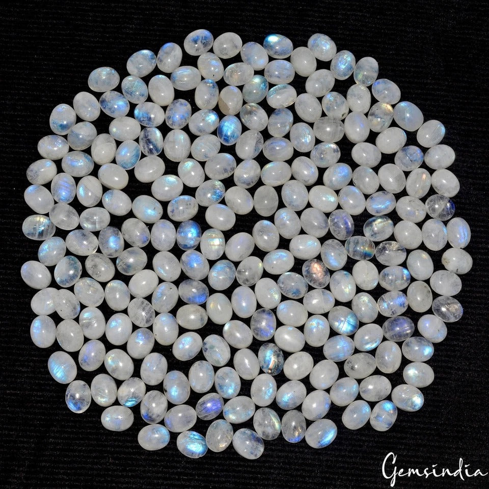 600 Ct/200 Pcs Natural Untreated White w Blue Shine Moonstone Oval Cab Loose Gem