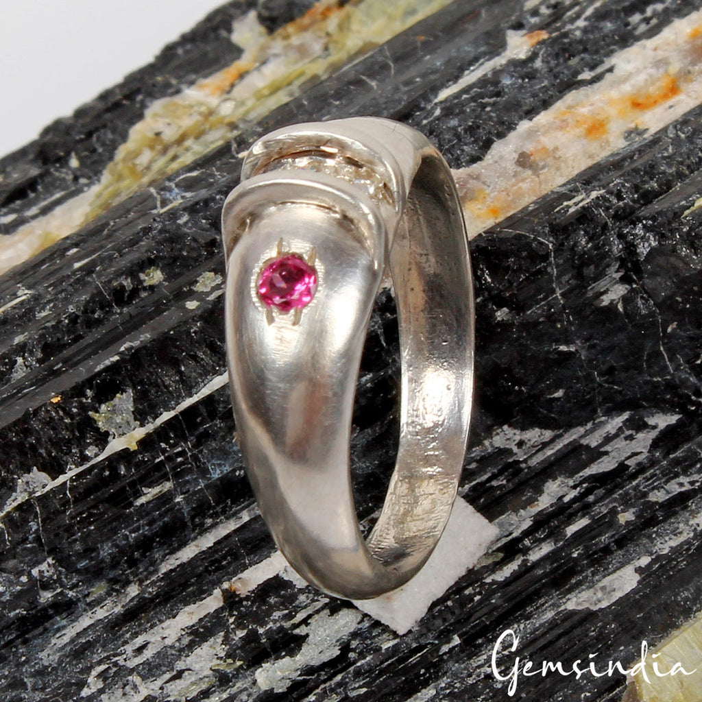 Handmade 925 Sterling Silver Ring Pink Tourmaline Natural Stone Jewelry Size 7US