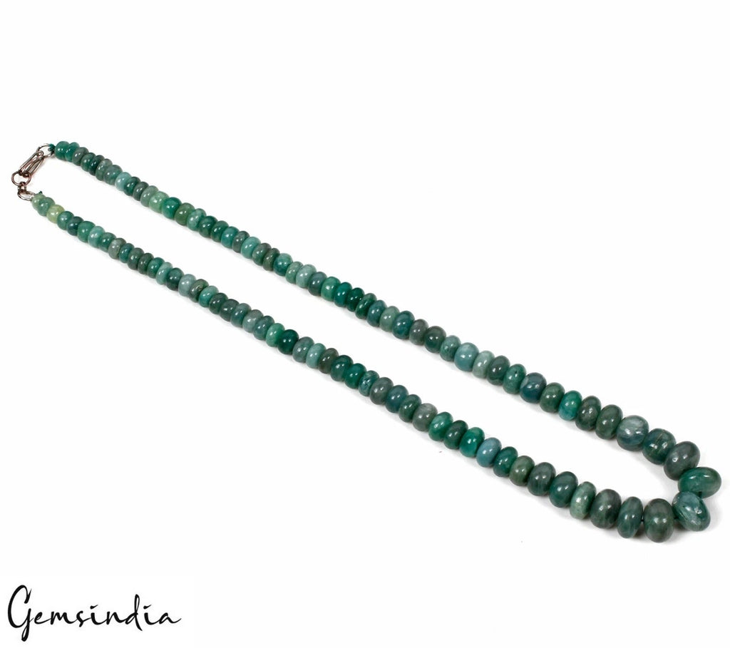 220 Ct Natural Green Emerald Gem Round Beaded Graduation Style Necklace