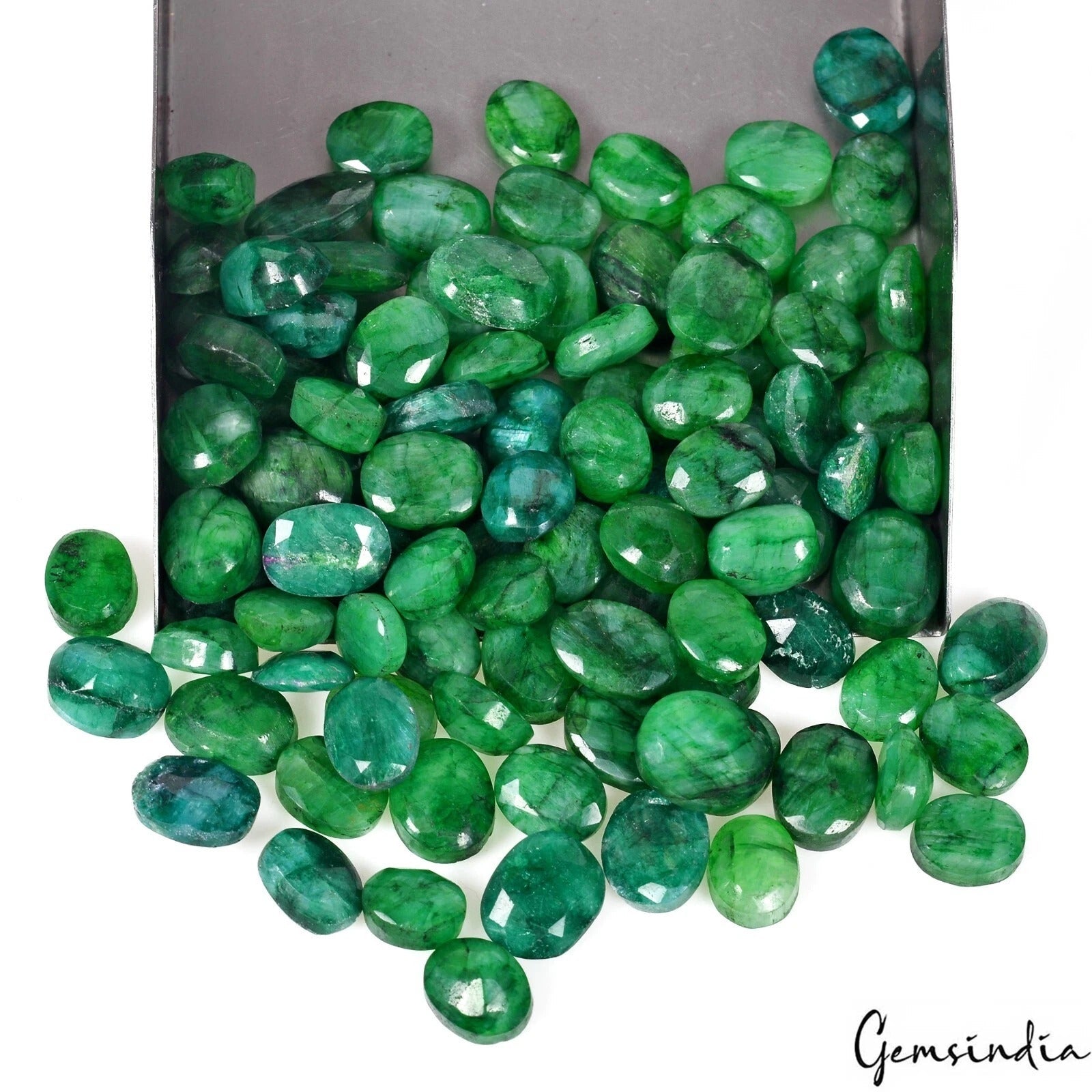 Natural Zambian Green Emerald Oval Faceted Cut Loose Gemstones Lot 1180 Ct 100Pc