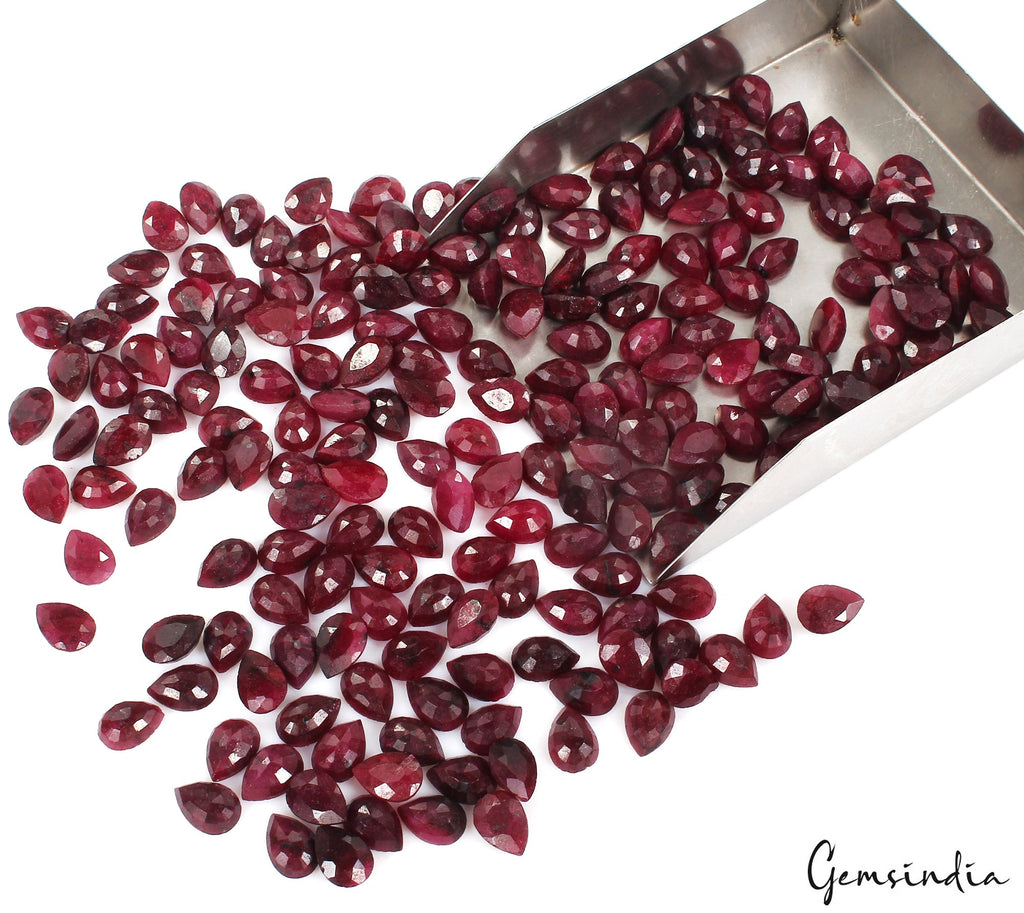 Natural Red Ruby Loose Madagascar Gemstones Lot, Faceted Pear Cut 1270 Ct/200 Pc