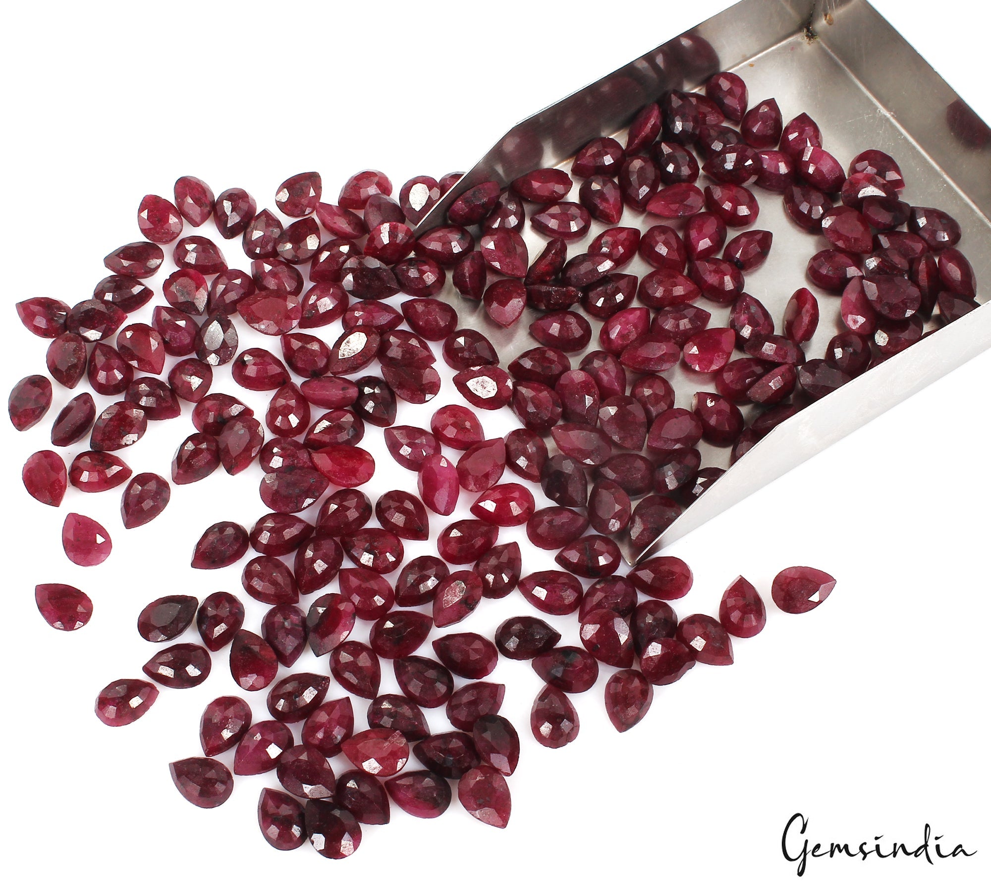 Natural Red Ruby Loose Madagascar Gemstones Lot, Faceted Pear Cut 1270 Ct/200 Pc
