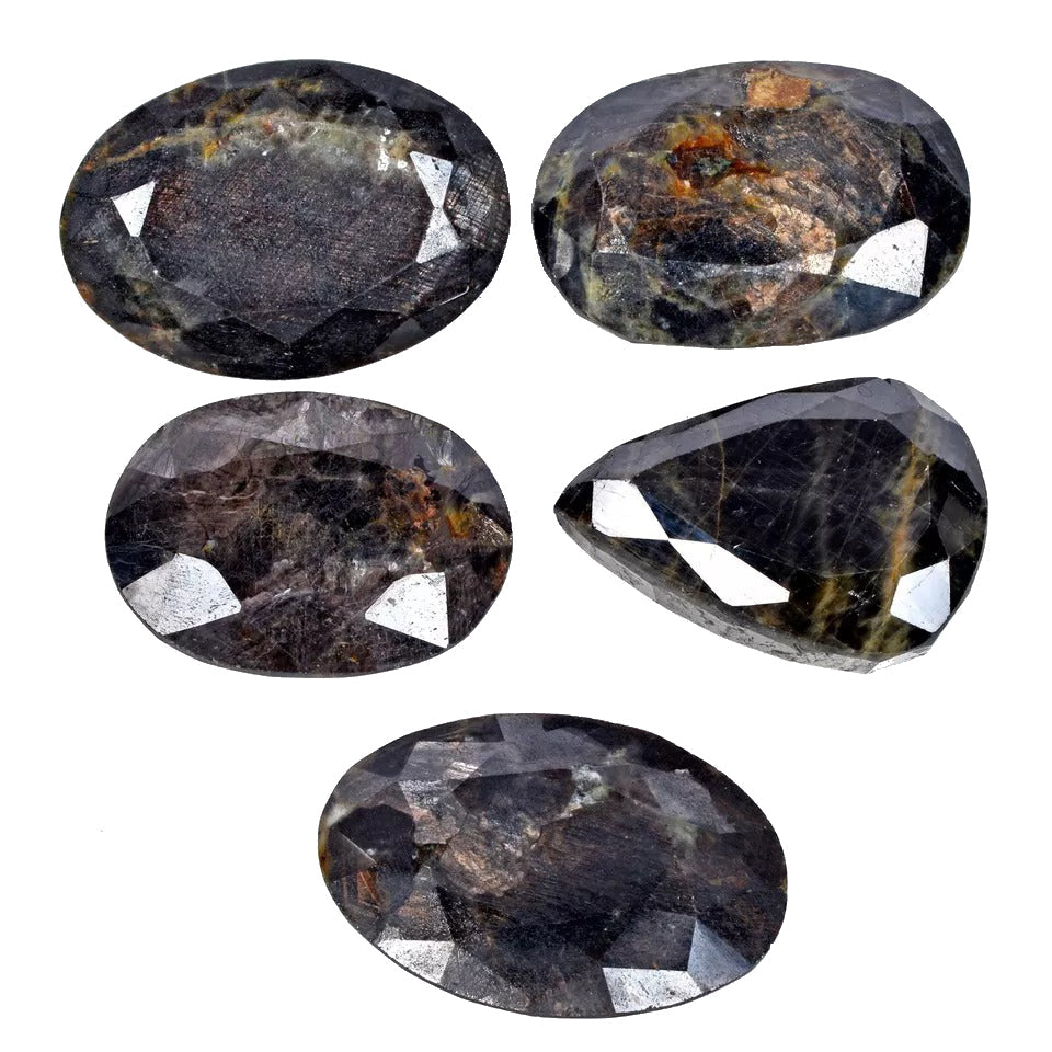 1720Ct/5 Pc Natural Untreated Black Sapphire Earth Mined Mix Cut Loose Gemstones