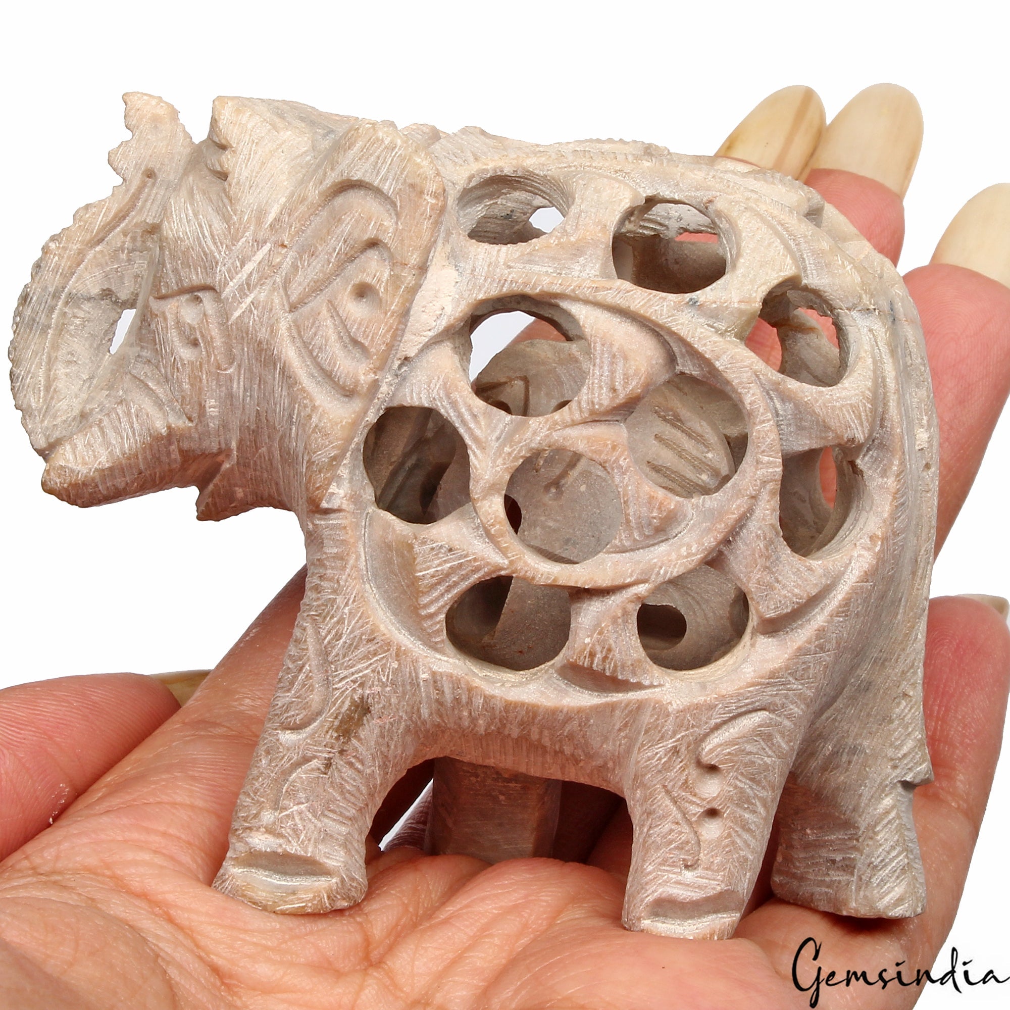 630 Ct Handmade Soapstone Elephant Statue Animal Figurine Sculpture/Home Decor