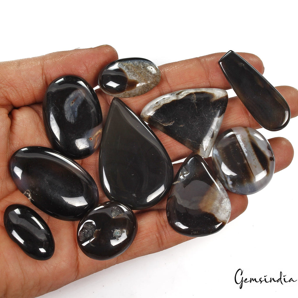 560 Ct/10 Pcs Natural Untreated Bi-Color Onyx Mixed Cabochon Loose Gems Lot