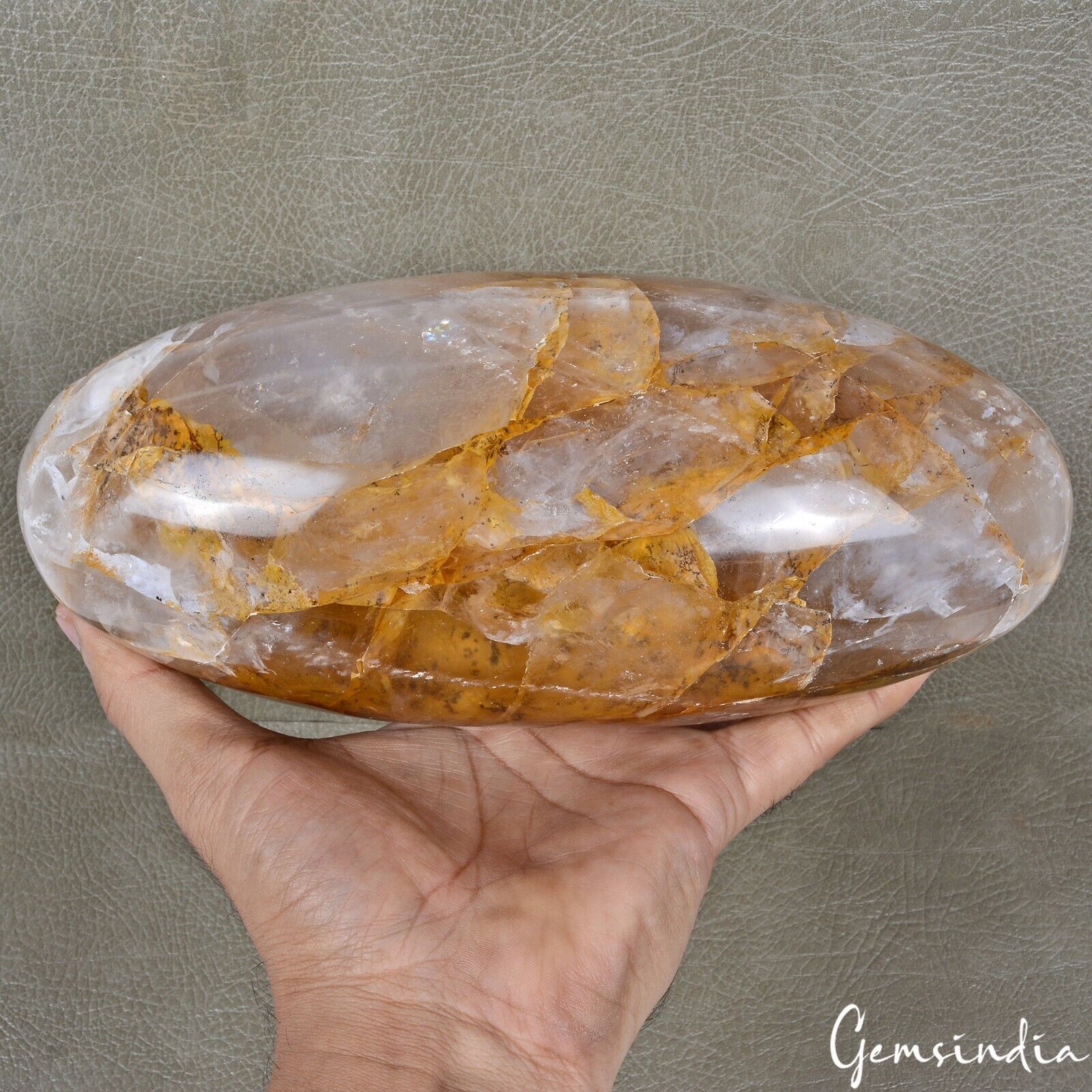 9.3" Golden White Quartz Healing Chakra Charged Metaphysical Oval Lingam 3.5 Kg