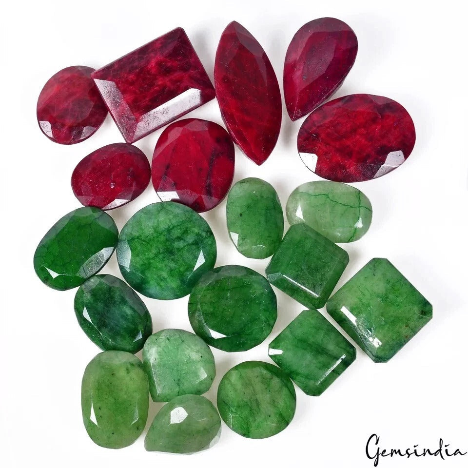 1020 Ct Natural Ruby Emerald Mix Cut Earth Mined Loose Wholesale Gemstone~20 Pcs
