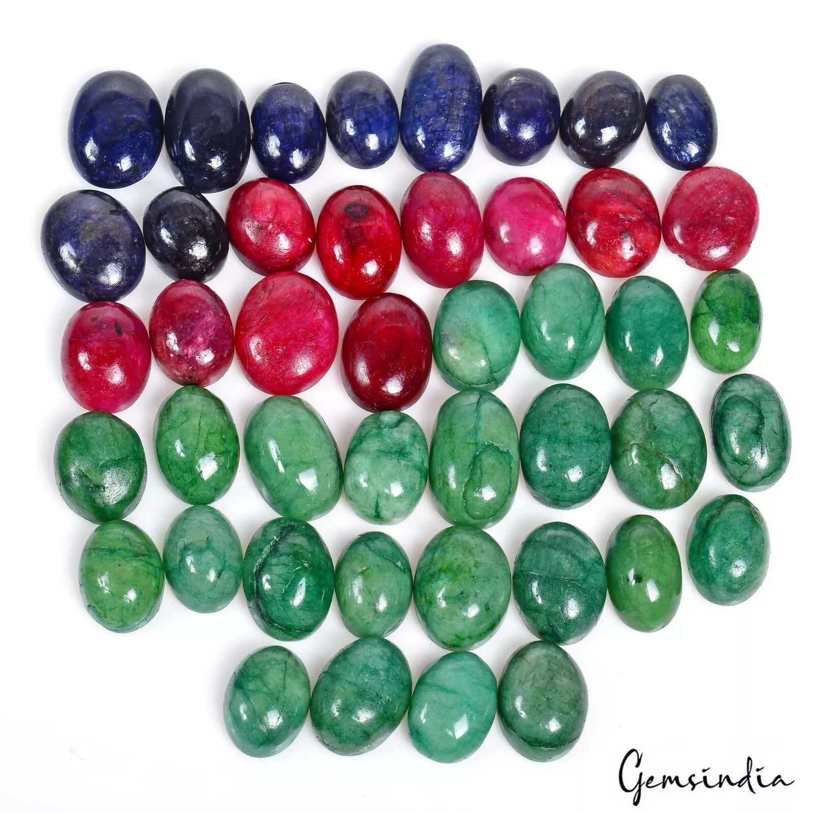 600 Cts/44 Pcs Natural Multi Color Emerald Ruby Sapphire Oval Cab Loose Gems Lot