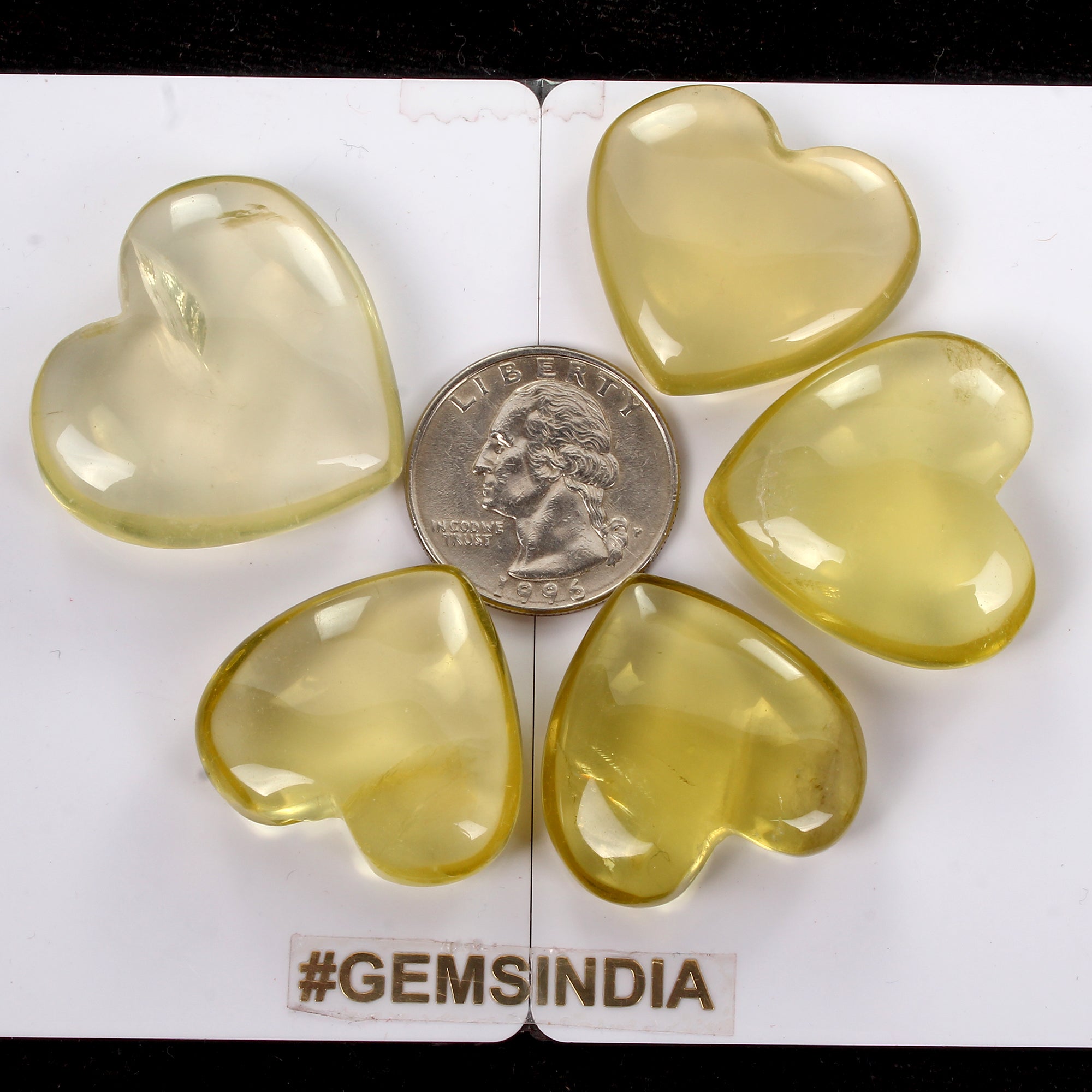 5 Pcs Natural Lemon Quartz Heart Cabochon 27mm-31mm polished Gemstones~320 Cts