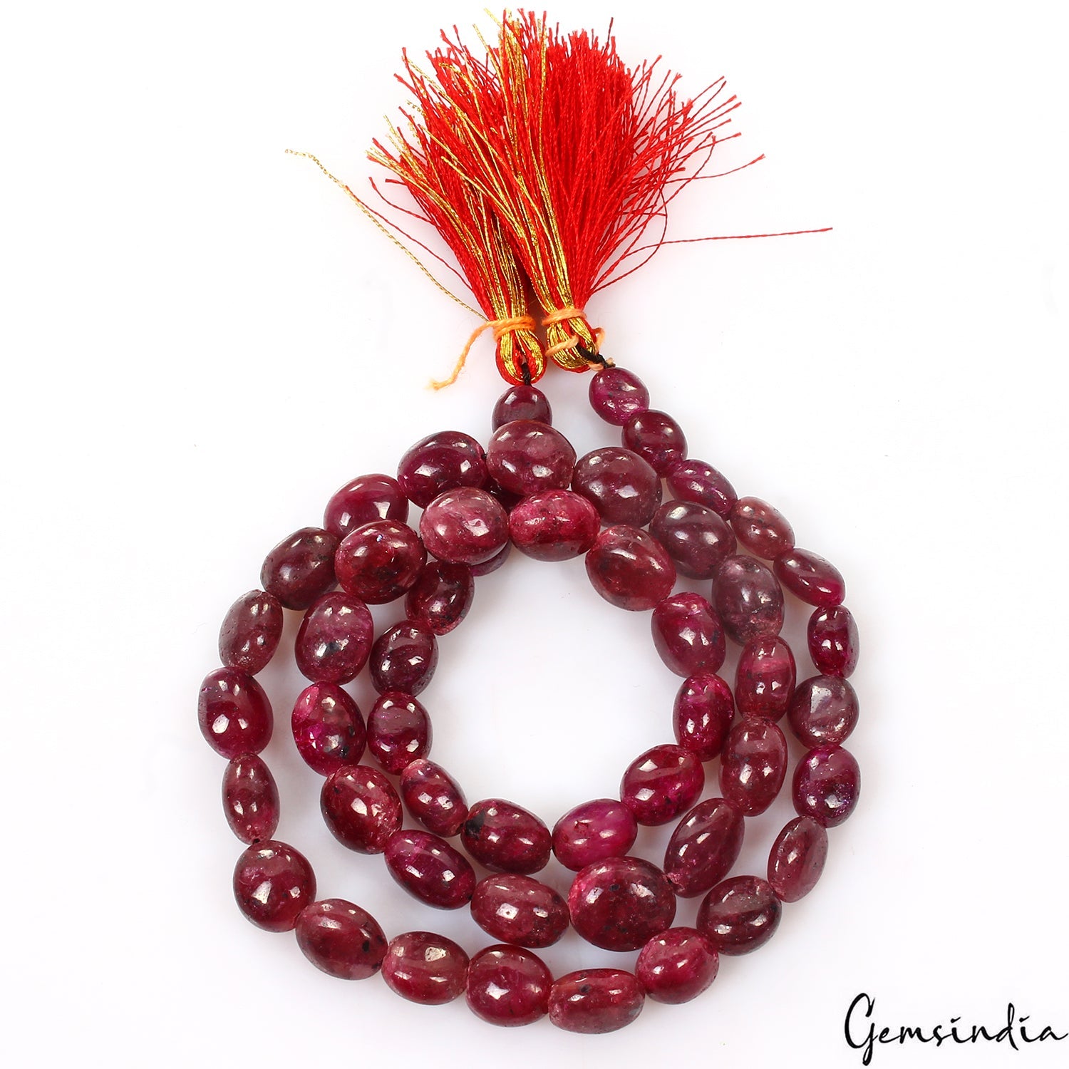 51 Pcs Natural Red Ruby Oval Cabochon Drilled Loose Beads 7mm-11mm/18" Strand
