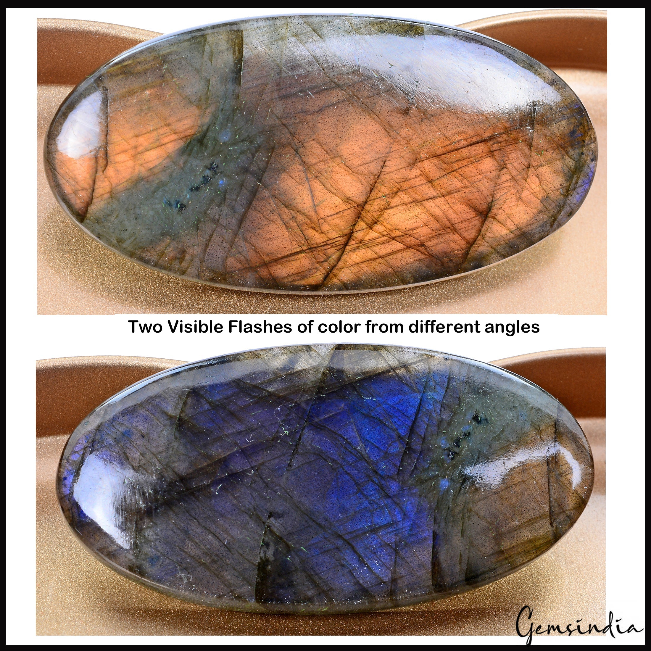 Certified 85 Cts Natural Peach Blue Shine Spectrolite Labradorite Rare Gemstone