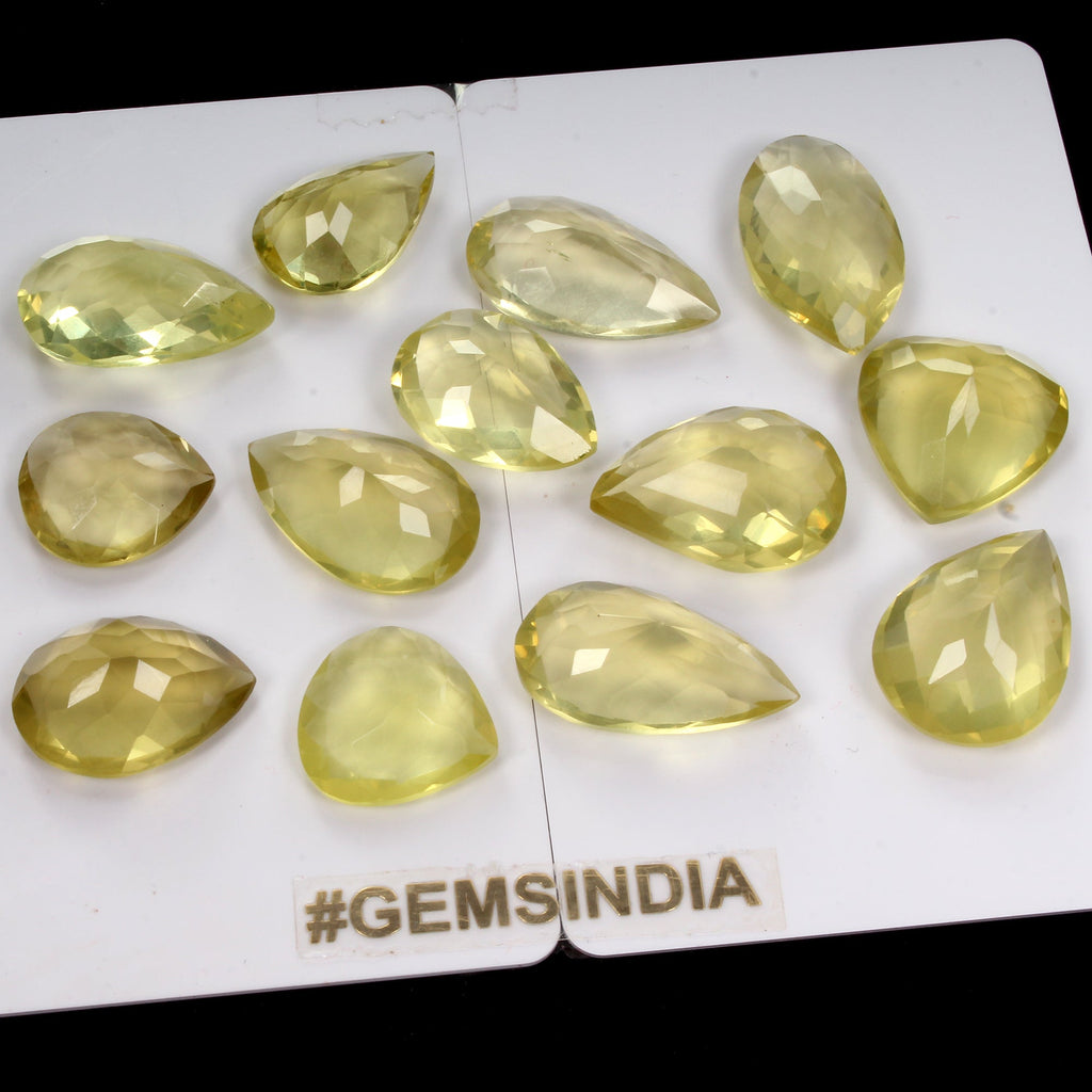 Natural Lemon Quartz Pear Cut Loose Gemstone Lot 13 Pcs 16-23 MM 164.60 Cts