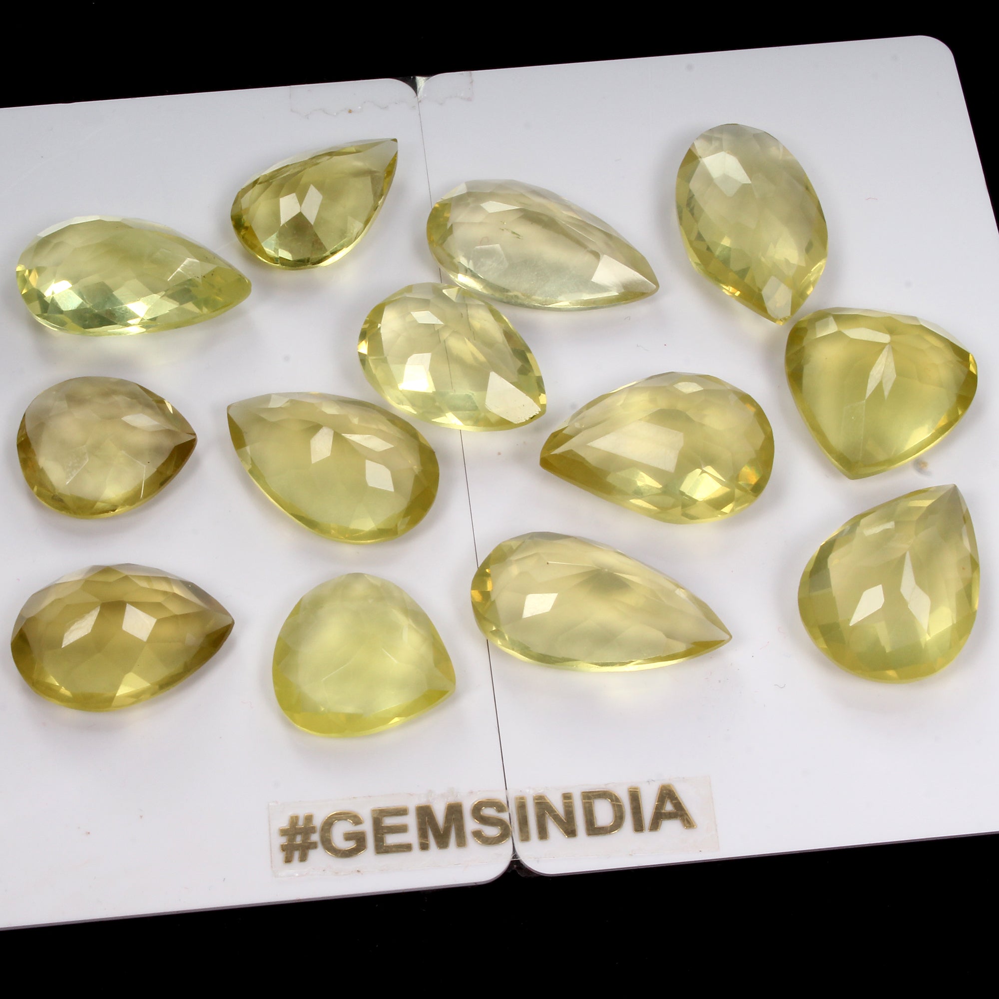 Natural Lemon Quartz Pear Cut Loose Gemstone Lot 13 Pcs 16-23 MM 164.60 Cts