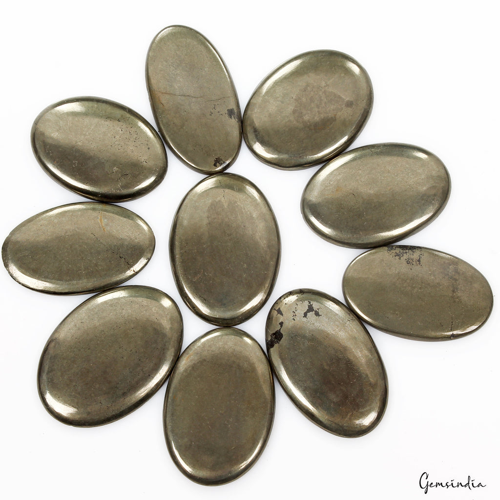 660 Cts/10 Pcs Natural Untreated Peru Apache Gold Pyrite Oval Cabochon Gemstones